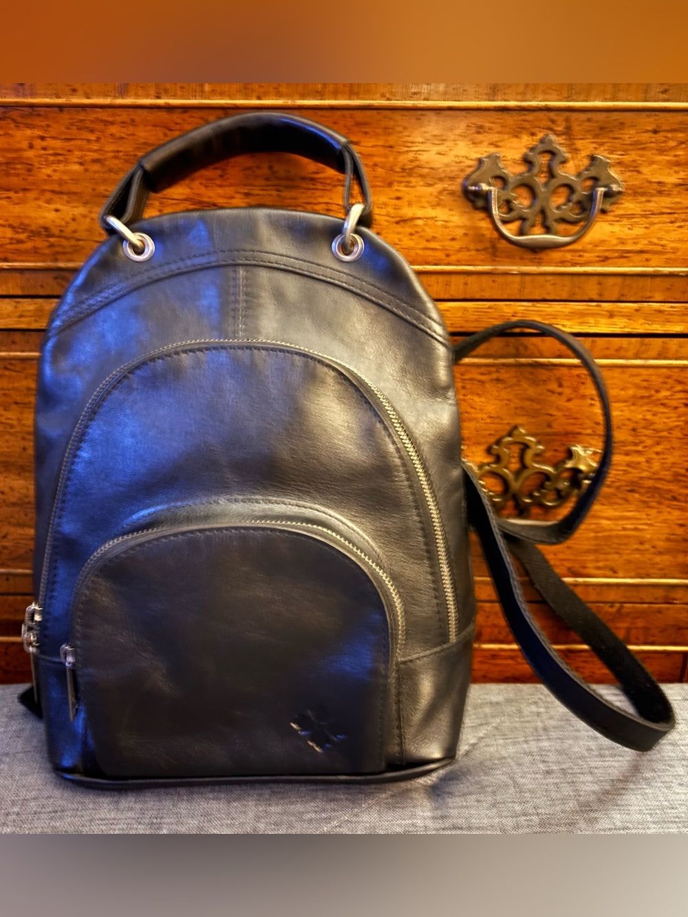 PATRICIA NASH ALENCON SMALL BLACK LEATHER BACKPACK